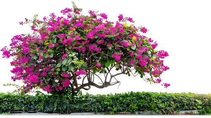 Tropical plant fence bush shrub surfinia pink tree isolated on white background with clipping path : Generative AI