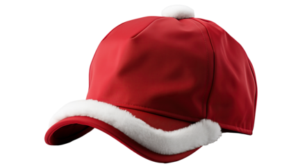 Red Christmas Baseball Cap With White Fur Trim