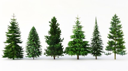 Obraz premium Conifer Trees collection of green Christmas trees on a white background isolated : Generative AI