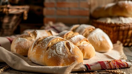 Traditional Mexican style bread called bolillo pastry image artisan bread made with flour milk olive oil linseed home bakery scene warm colors and home atmosphere bakery image : Generative AI