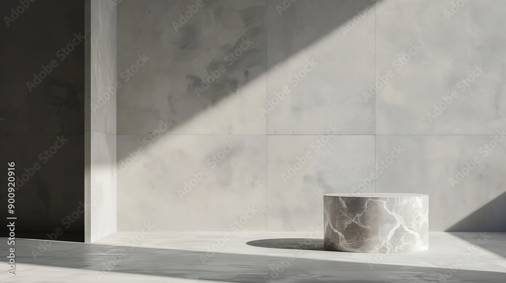 Poster minimalism background of stone pedestal and gray wall with shadows : generative ai