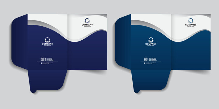 Report cover and file folder design with dark blue gradient color. For your business, business document folder, report cover and presentation folder template design.