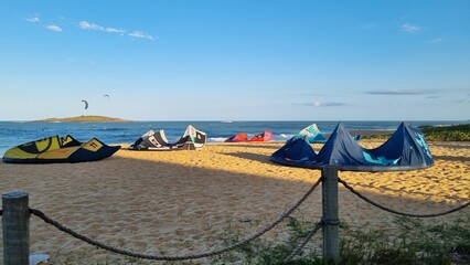 Kitesuft on the beach in Old Village, Brazil. 