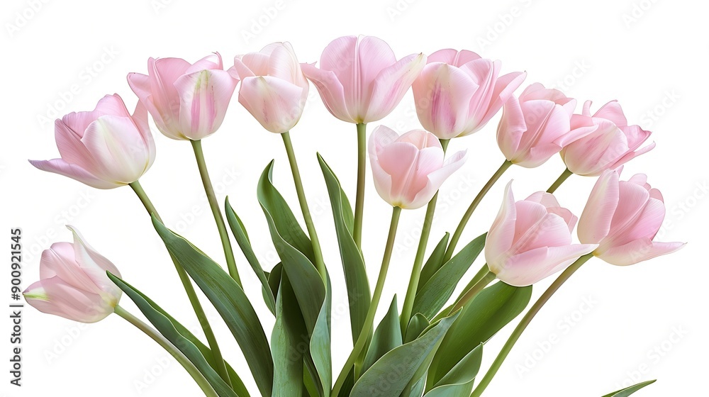 Poster pink tulips flowers on a white isolated background with clipping path flowers on a stem closeup natu