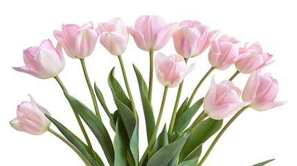 Fototapeta premium Pink tulips flowers on a white isolated background with clipping path Flowers on a stem Closeup Nature : Generative AI