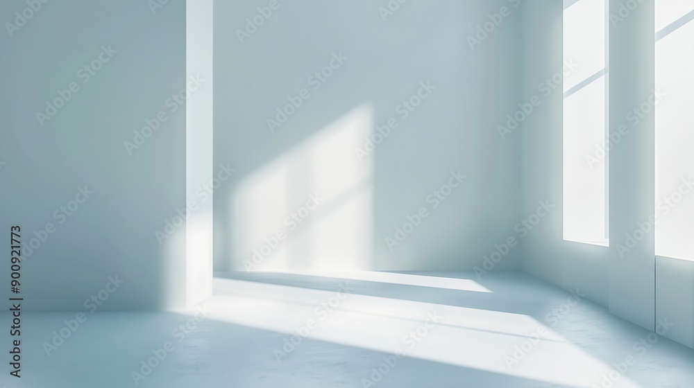 Fototapete Light soft minimal background mockup for product presentation Corner of room with shadows from different angles delicate light blue color : Generative AI