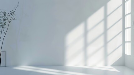 Fototapeta premium Abstract white studio background for product presentation Empty room with shadows of window Display product with blurred backdrop : Generative AI