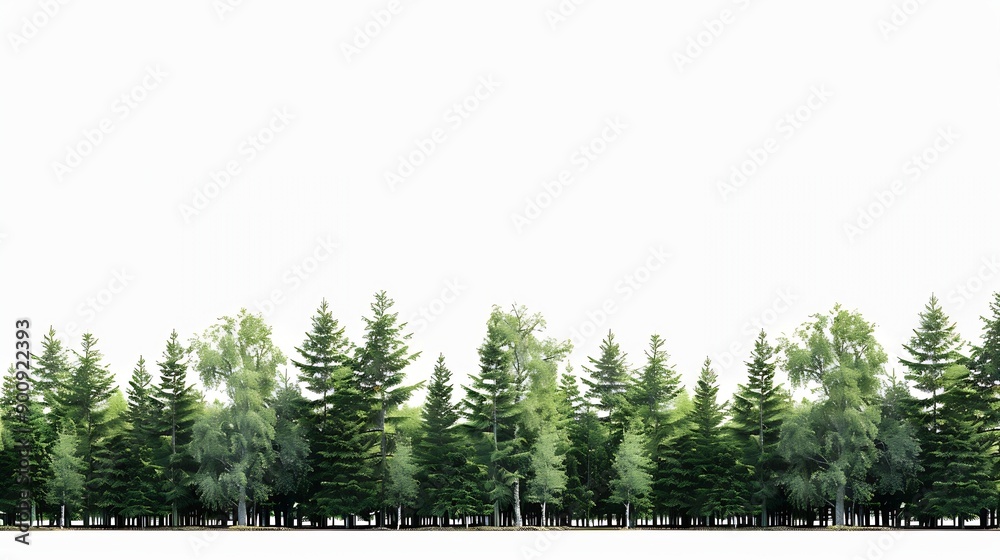 Poster view of a high definition treeline isolated on a white background : generative ai