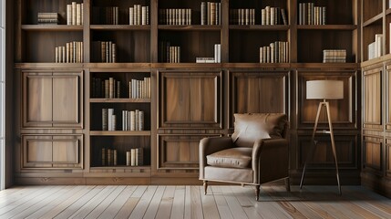 Bookcase with armchair in modern interior of room : Generative AI