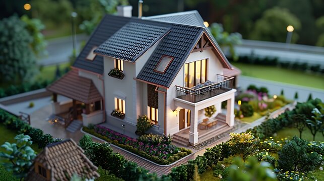 Volumetric project of house Layout of a house with an open roof Miniature layout of a cottage top view Building model as a symbol of architectural business Design in architectural bure : Generative AI