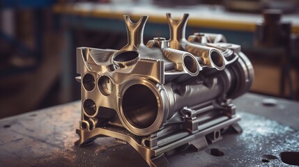 part of the housing of the first engine support made on a 3D printer printed with powder metals the method of direct laser cultivation : Generative AI