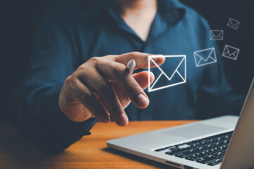 Email marketing concept, Human touch on email and surfing the internet with email icon, email icon,...