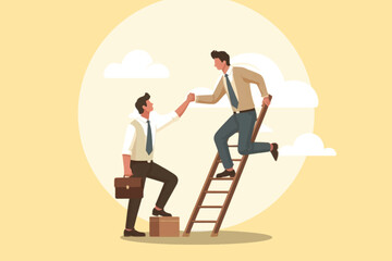 Fototapeta premium business people climb the stairs, as a symbol of mutual success and teamwork