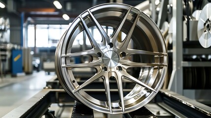Silver Alloy Wheel in a Factory Setting