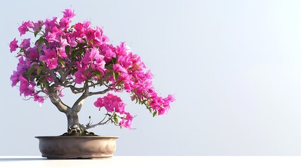 Bougainvillea bonsai with pink flowers isolated on white background : Generative AI