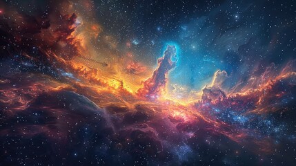 Fototapeta premium Vivid Nebula in Deep Space with Bright Star Formation