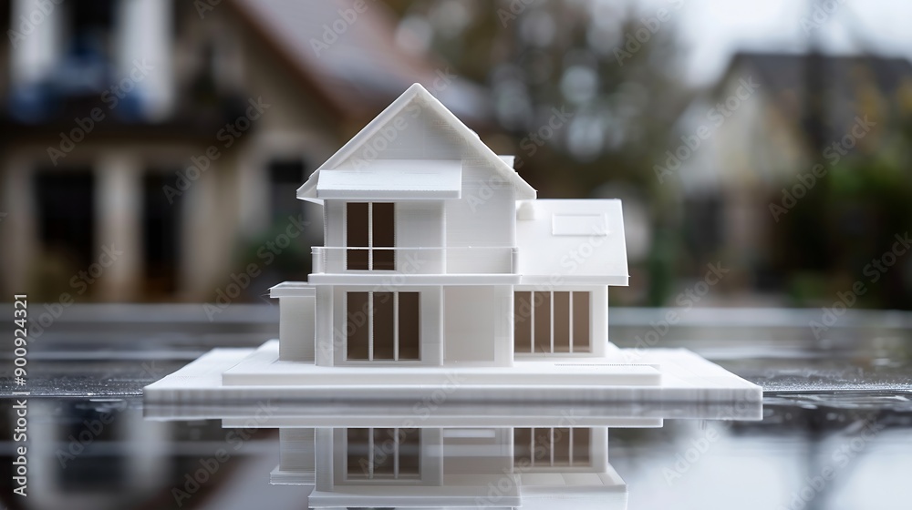 Leinwandbilder two floors model of the family house printed on a 3d printer with white filament by fdm technology f