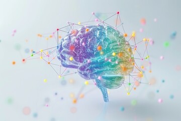 Fototapeta premium Digital rendering of a brain with colorful neural connections symbolizing creativity and thought processes in a vibrant and futuristic style