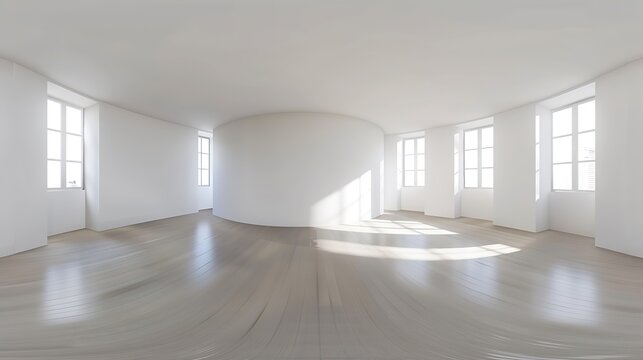 empty room without furniture full spherical hdri 360 panorama in interior white room in equirectangular projection VR AR concept : Generative AI