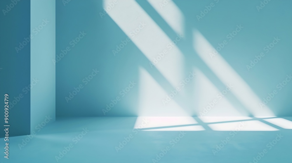 Fototapete Light soft minimal background mockup for product presentation Corner of room with shadows from different angles delicate light blue color : Generative AI