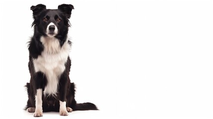 Cheerful border collie dog sitting and looking attentively isolated on white : Generative AI