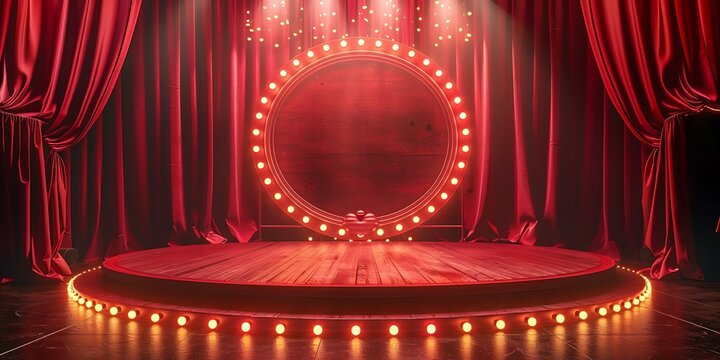 Stage with theater curtain and red carpet