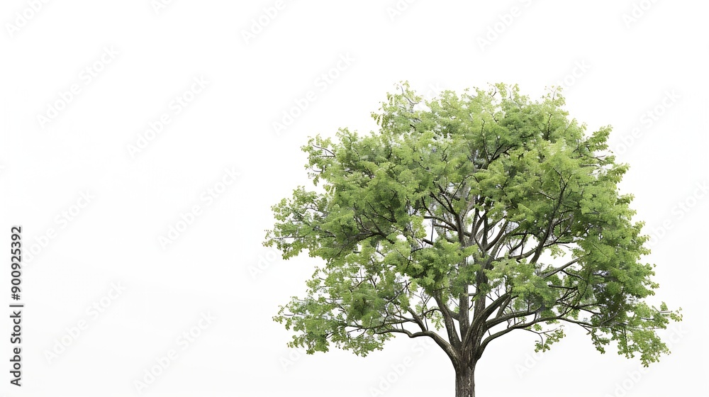 Poster An oak tree grows in spring  on isolated white background : Generative AI
