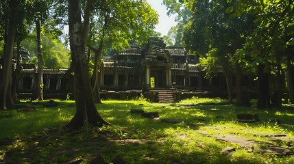 Obraz premium Ancient Temple Ruins Amidst Lush Greenery