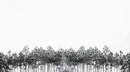 Isolated trees against a white sky background Black and white nature forest photo idea concept Graphic resources Deciduous trees Countryside wildlife No people nobody Horizontal photo : Generative AI