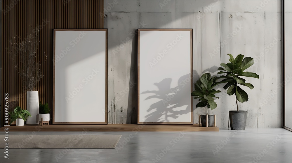 Aufkleber interior poster mock up with horizontal empty wooden framescandinavian style3d rendering : generativ