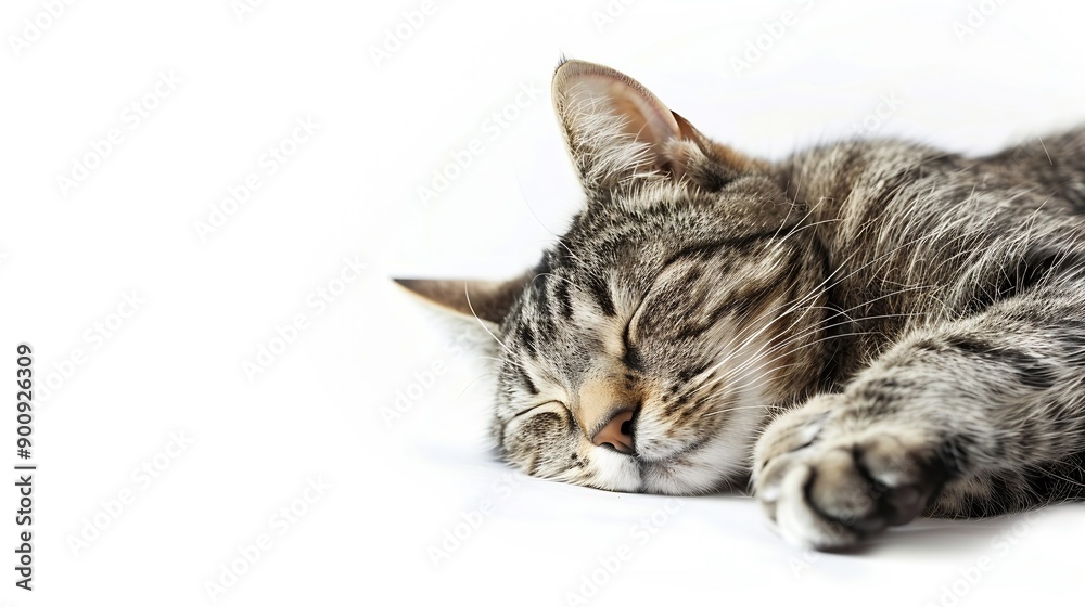 Poster cat is sleeping isolated on white background : generative ai