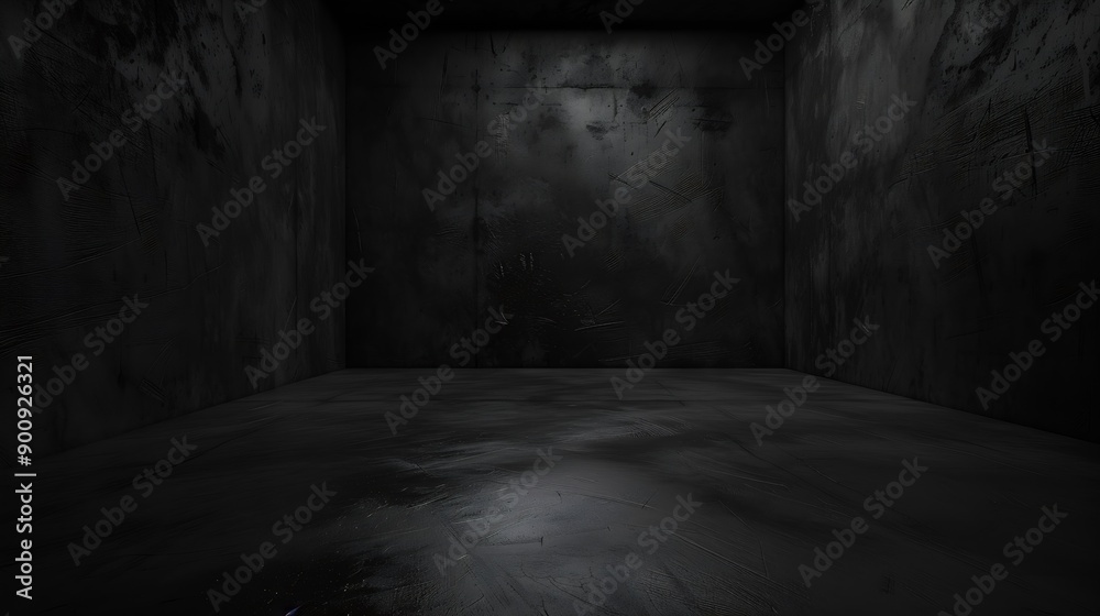 Aufkleber empty dark three dimensional room with black concrete wall and floor and a low lighting : generative