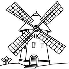 windmill in black and white