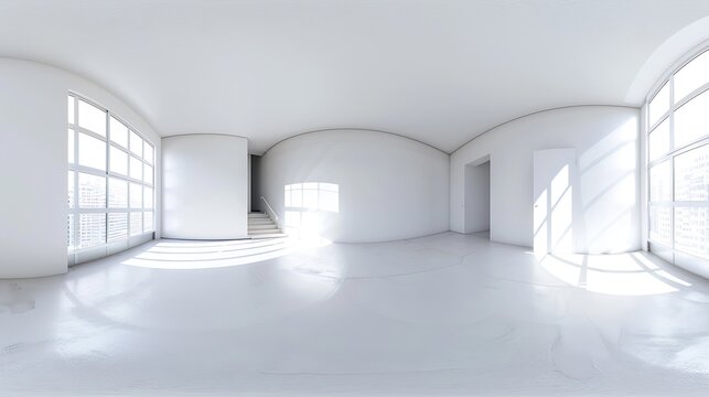 empty room without furniture full spherical hdri 360 panorama in interior white room in equirectangular projection VR AR concept : Generative AI