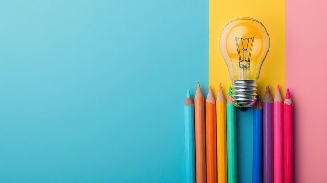 Innovative ideas flat design top view brainstorming session theme cartoon drawing colored pastel