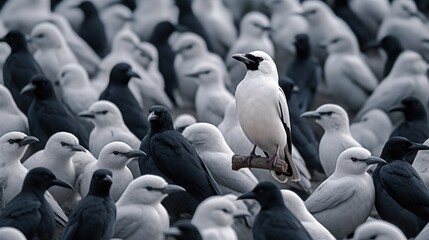 Obraz premium White Bird Among Black and White Birds