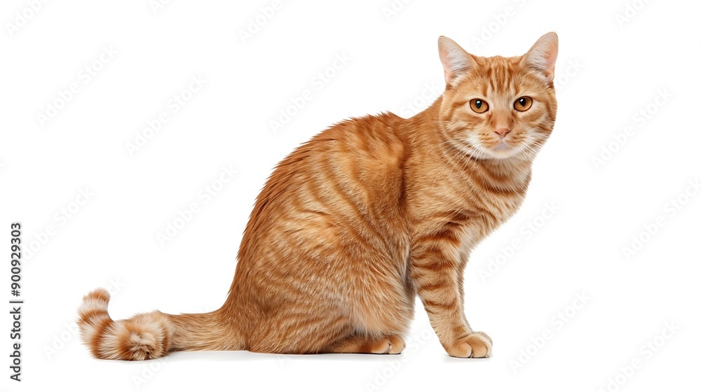 Poster ginger cat isolated on white background sitting and looking at camera pets at home : generative ai