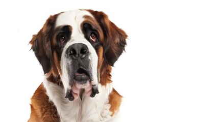 Obraz premium Saint St Bernard dog Canis lupus familiaris a very large breed of domestic animal from the Western Alps in Italy and Switzerland isolated on white background looking at camera full f : Generative AI