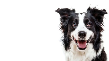 Fototapeta premium Border collie dog smile portrait on a white background isolate : Generative AI