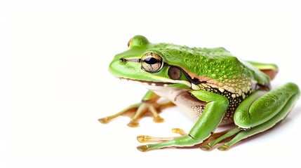 Obraz premium Small green frog isolated European tree frog isolated on white background Hyla arborea : Generative AI
