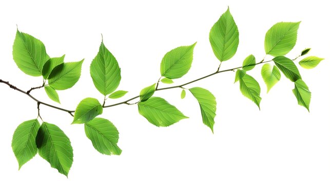 Branch of fresh green elmtree leaves isolated on white : Generative AI
