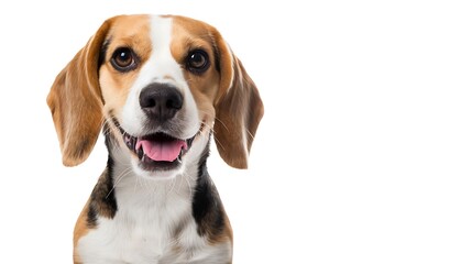Sitting beagle dog smiling looking at the camera isolated on a white background : Generative AI