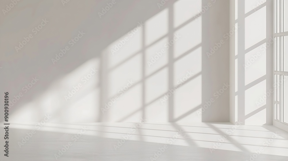 Leinwandbilder Abstract white studio background for product presentation Empty room with shadows of window Display product with blurred backdrop : Generative AI