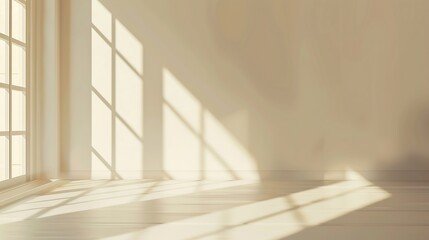 Obraz premium Beige studio background for product presentation Shadow of Window and Sunlight on Empty Room White Wall and Floor Summer concert Blurred backdrop : Generative AI