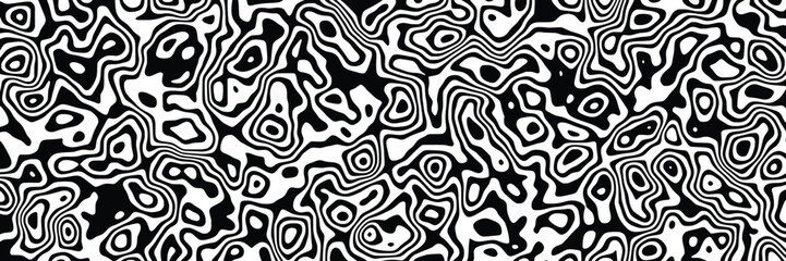 Black wavy lines and shapes, abstract vector background, creative pattern