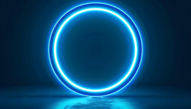 blue circle neon ring on dark background
