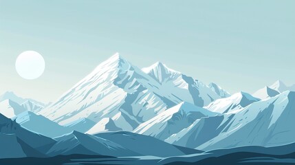 Majestic snow capped mountain peaks against a clear blue sky