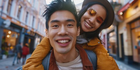 A man carries a woman on his back, possibly in a rescue or transportation situation