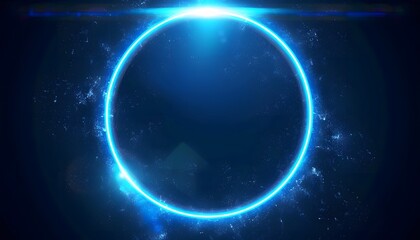 blue circle neon ring on dark background
