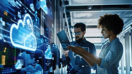 Cloud Native Application Development with Developers Working on Laptops and Cloud Infrastructure. copy space for text.